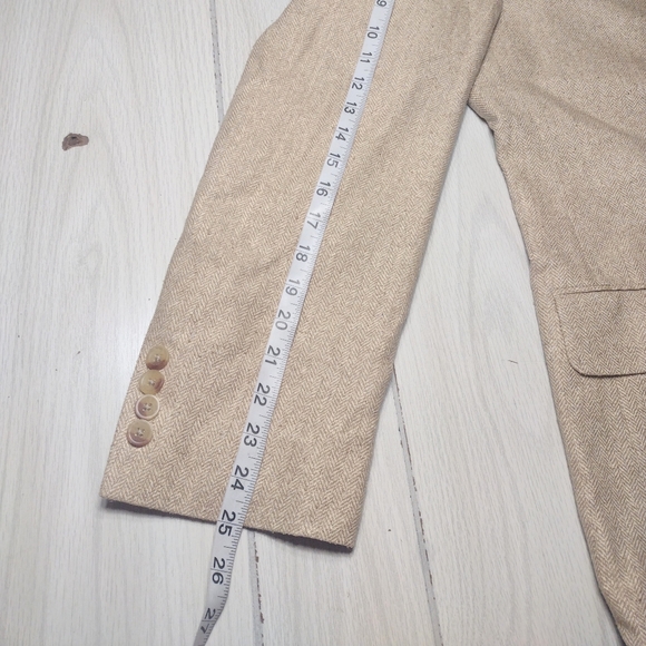 JOHN ASHFORD 3 Button Herringbone Blazer/Sport Coat-Beige-Silk-SZ 40L-NWT - Picture 15 of 15